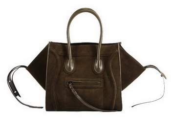 Celine Luggage Phantom Square Tote Bag - 80066 Khaki Suede Leather