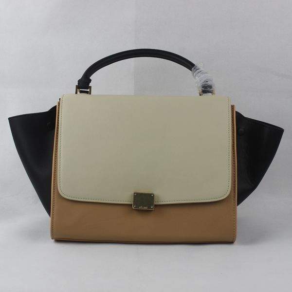 Celine Stamped Trapeze Shoulder Bag - 88037 Black Apricot White Original Leather