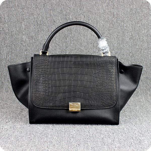 Celine Stamped Trapeze Shoulder Bag - 88037 Black Croco Leather