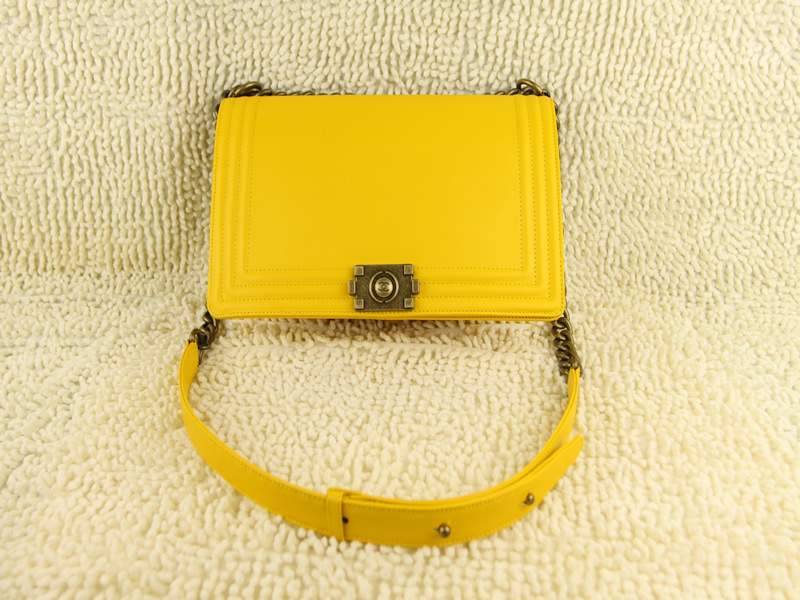 2012 New Arrival Chanel 66714 Le Boy Flap Shoulder Bag In Glazed Calfskin Yellow with Gold Hardware