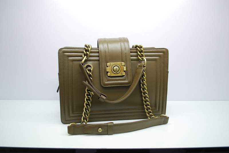2012 New Arrival Chanel 30161 Khaki Calfskin Medium Le Boy Shoulder Bag Bronze