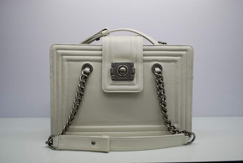 2012 New Arrival Chanel 30161 offwhite Calfskin Medium Le Boy Shoulder Bag Silver