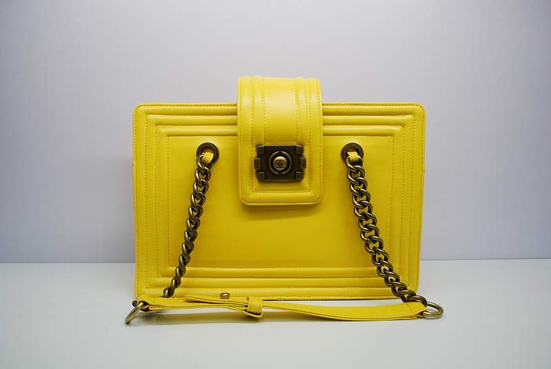 2012 New Arrival Chanel 30161 Yellow Calfskin Medium Le Boy Shoulder Bag Gold