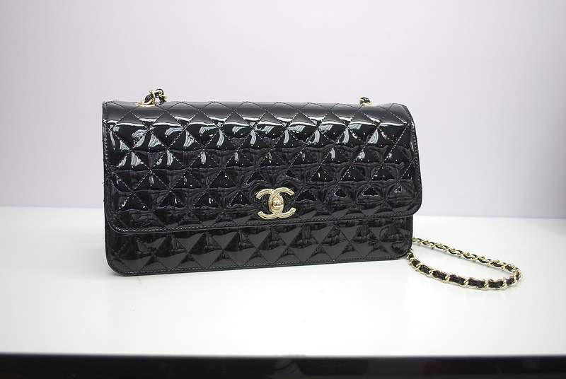 2012 New Arrival Chanel Patent Leather Flap Bag A30162 Black with Gold Hardware