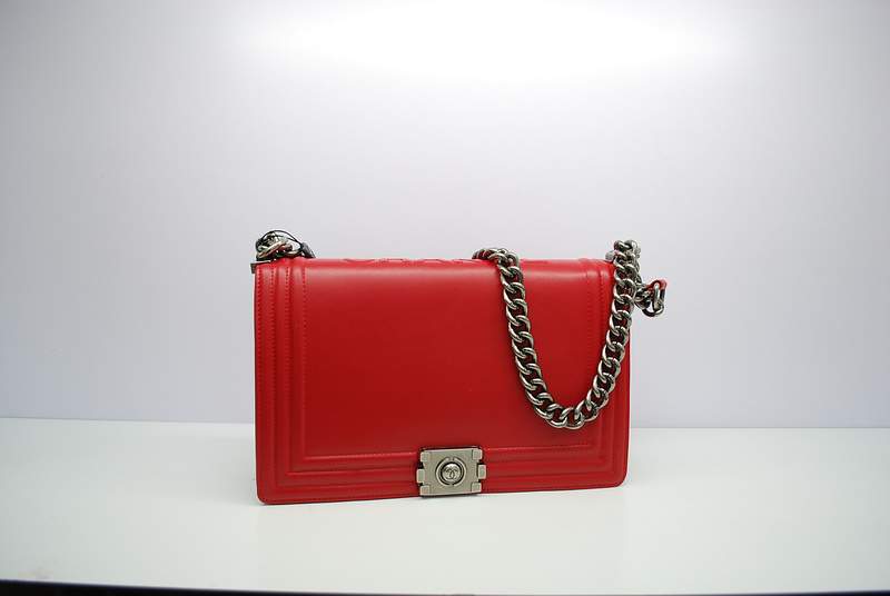 2012 New Arrival Chanel Calfskin Medium Le Boy Flap Shoulder Bag A30159 Red With Silver Hardware