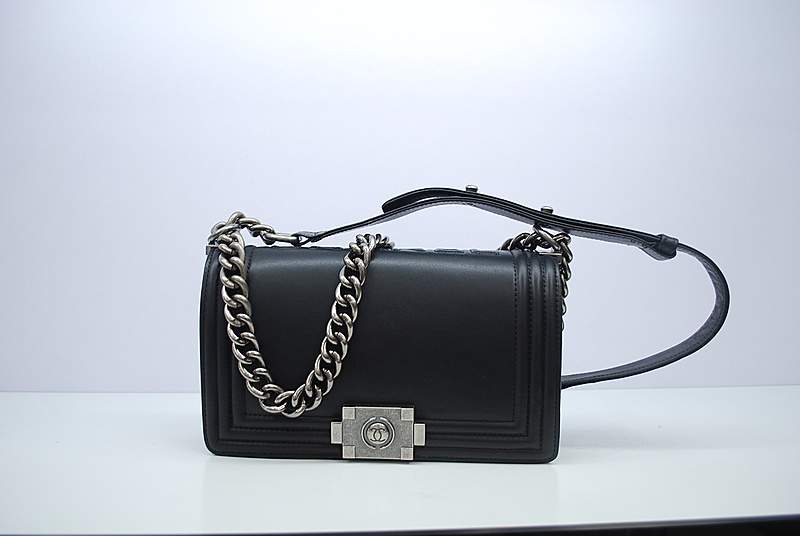 2012 New Arrival Chanel A30157 Black Calfskin mini Le Boy Flap Shoulder Bag Silver