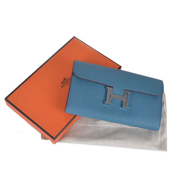 2012 New Arrival Hermes 6023 Constance Long Wallet - Middle Blue with Silver Hardware