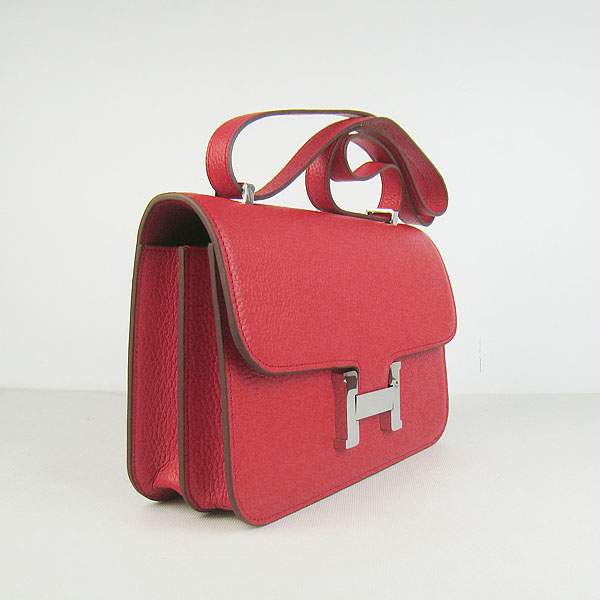 Hermes Constance Togo Leather Handbag - H020 Red with Silver Hardware - Click Image to Close