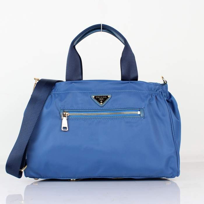 Prada Original leather Handbag - 1843 Blue Nylon and Lambskin Leather