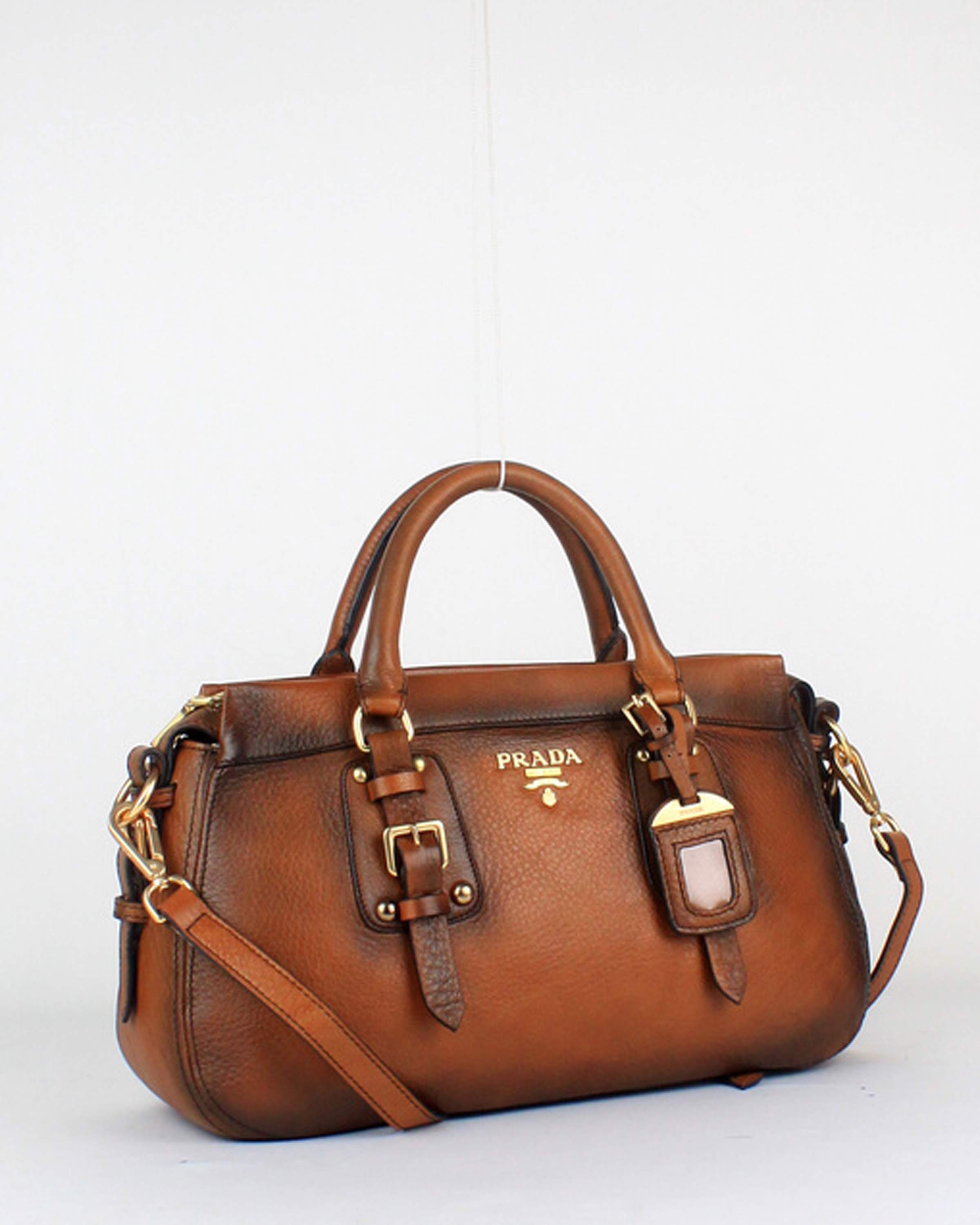 Prada Milled Leather Tote Bag - 8821 Brown