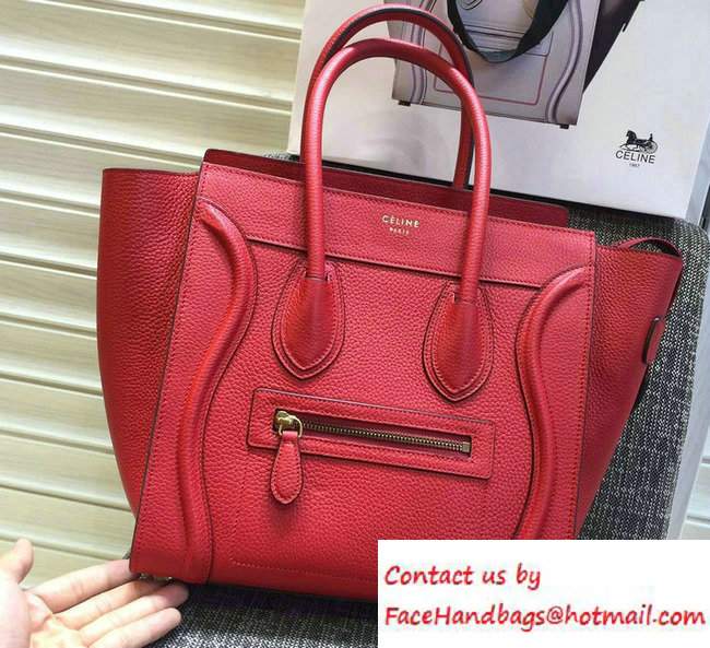 Celine Luggage Micro Tote Bag in Original Grained Leather Red/Gold 2016