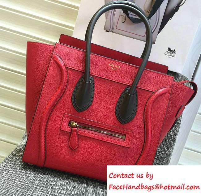 Celine Luggage Micro Tote Bag in Original Grained Leather Red/Olive