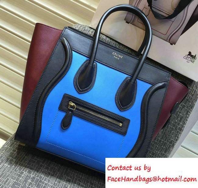 Celine Luggage Micro Tote Bag in Original Leather Black/Blue/Burgundy 2016