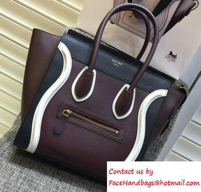 Celine Luggage Micro Tote Bag in Original Leather Black/Burgundy/White 2016