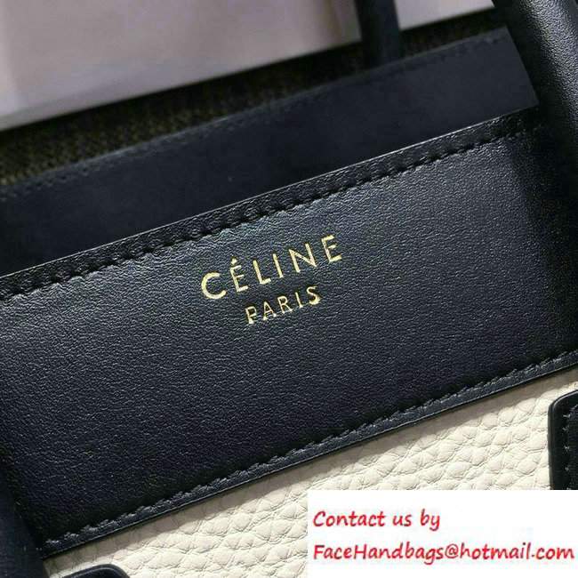 Celine Luggage Micro Tote Bag in Original Leather Black/GrainedWhite/Crinkle Blue 2016 - Click Image to Close