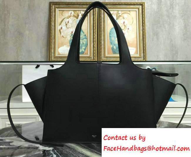 Celine Supple Natural Calfskin Medium Tri-Fold Shoulder Bag Black 2016