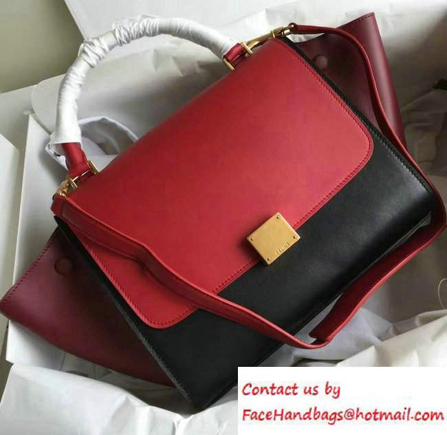 Celine Trapeze Small/Medium Tote Bag in Original Leather Red/Black/Burgundy 2016