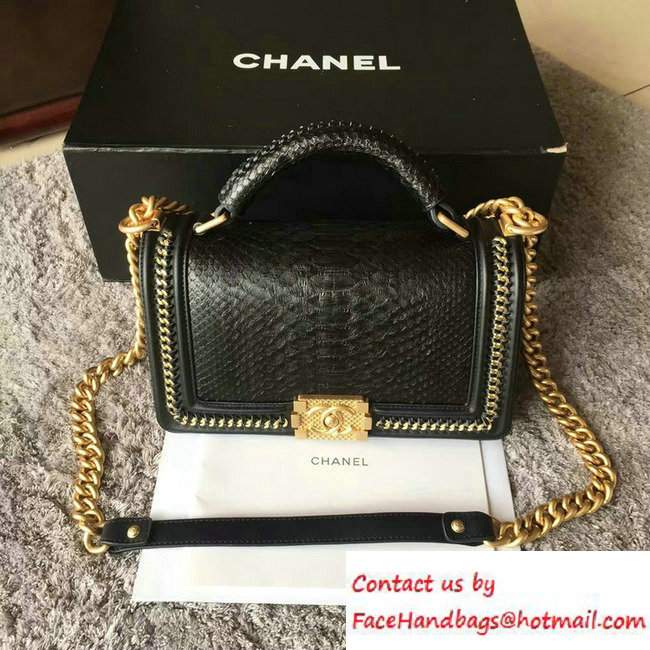Chanel Python Chain Top Handle medium Boy Flap Bag A94804 Black with GHW