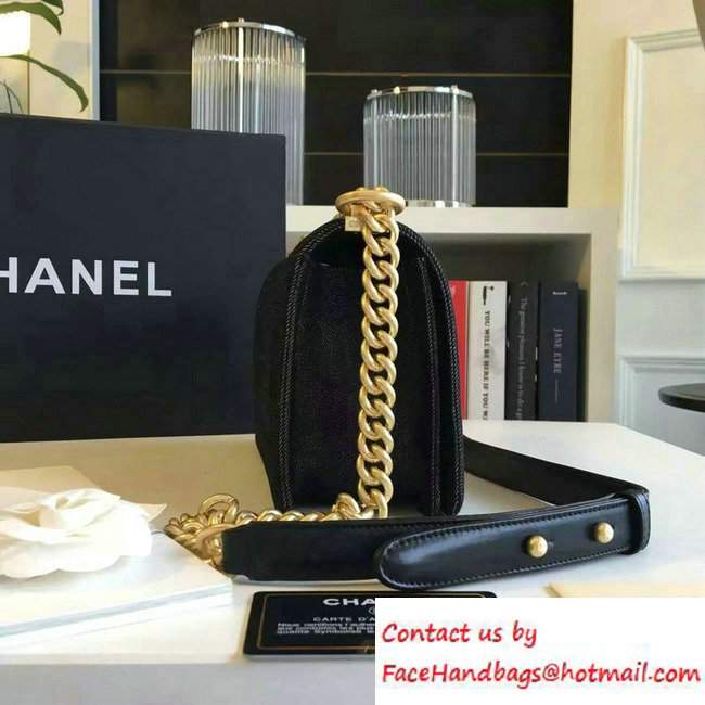 Chanel Washed Denim Boy Flap Shoulder Bag Black/Gold 2016
