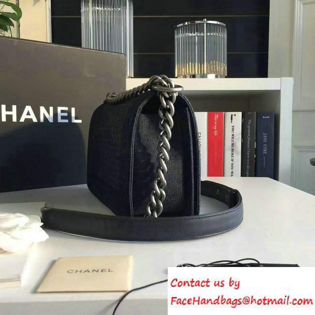 Chanel Washed Denim Boy Flap Shoulder Bag Black/Silver 2016