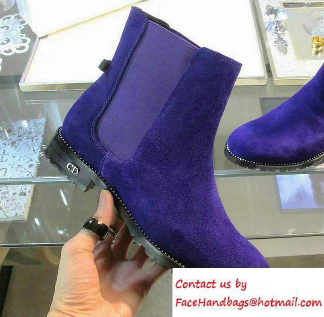 Dior Calfskin Heel 2.5cm Rhinestone Ankle Boots Suede Purple Fall 2016