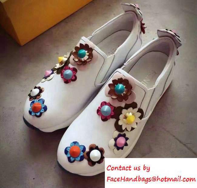 Fendi Flowerland Slip-On Sneakers White/Multicolor 2016