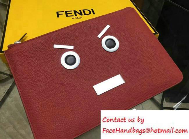 Fendi Roman Leather Faces Slim Clutch Pouch Bag Red 2016