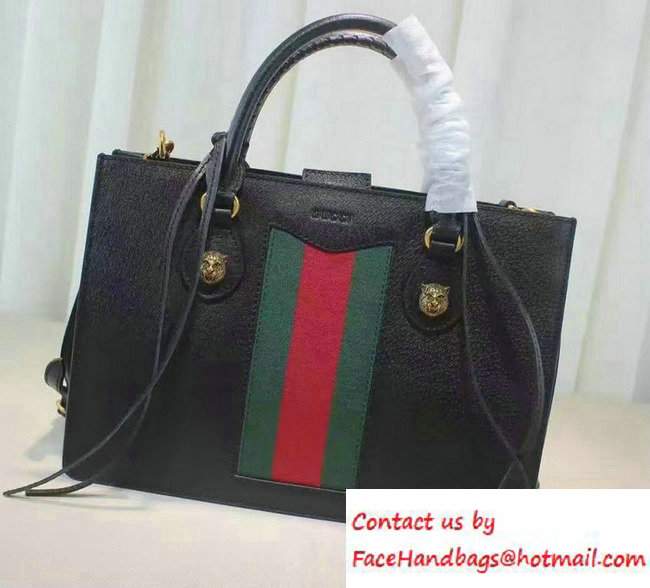 Gucci Animalier Textured Leather Top Handle Medium Bag 431277 Black 2016