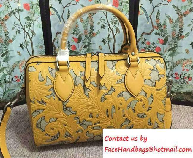 Gucci Arabesque GG Supreme and Leather Top Handle Small Boston Bag 409529 Yellow 2016