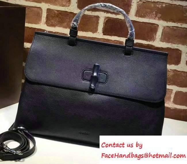 Gucci Bamboo Daily Leather Top Handle Large Bag 370830 Black