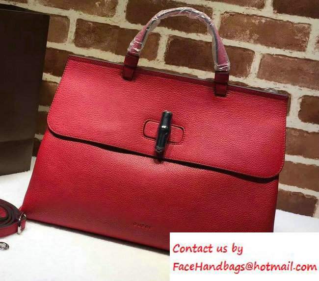 Gucci Bamboo Daily Leather Top Handle Large Bag 370830 Red