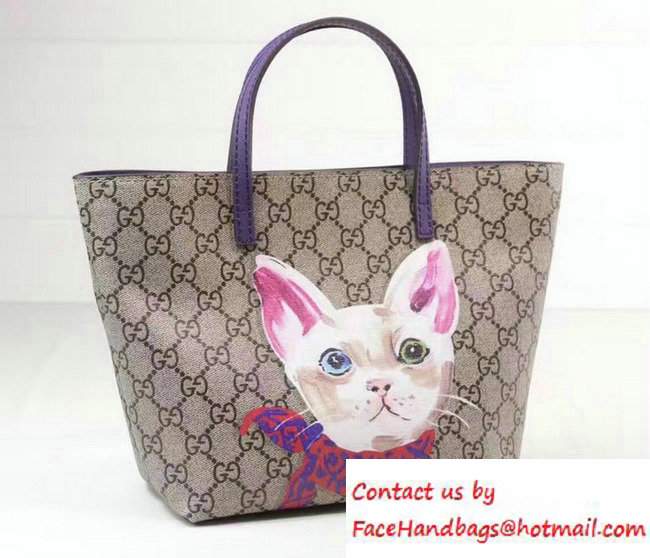 Gucci Children'S GG Supreme Canvas Cat Tote Bag 410812 Purple 2016
