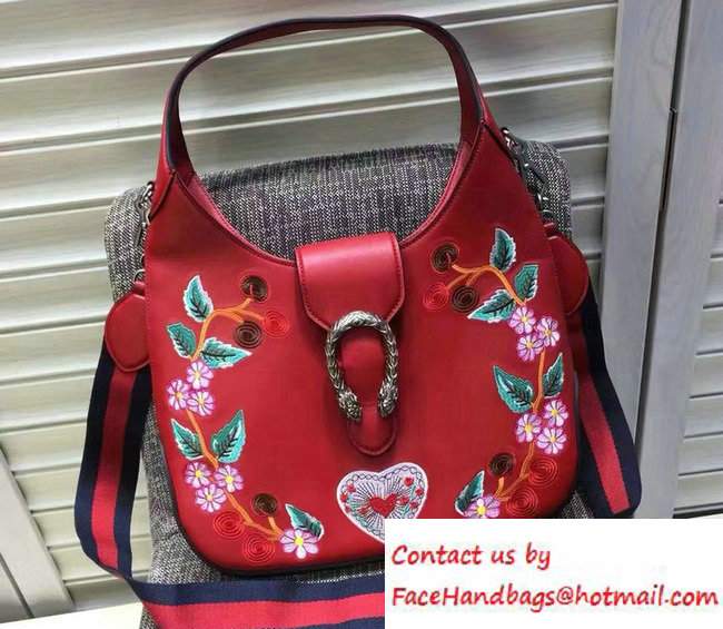 Gucci Dionysus Leather Hobo Small Bag 444072 Red/Floral 2016