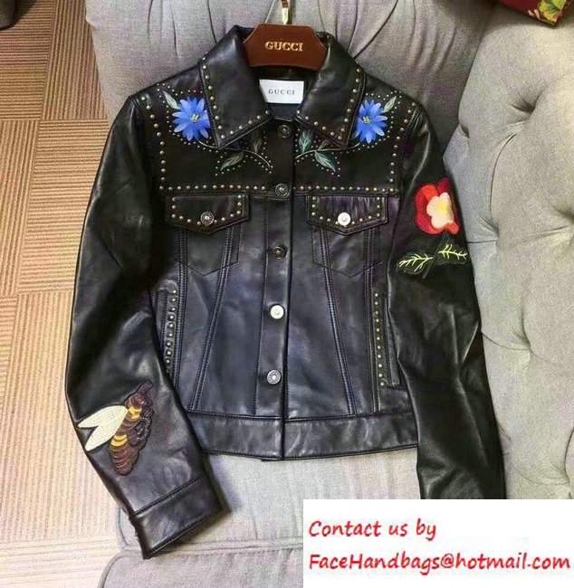 Gucci Embroidered Butterfly Painted Leather Jacket 2016