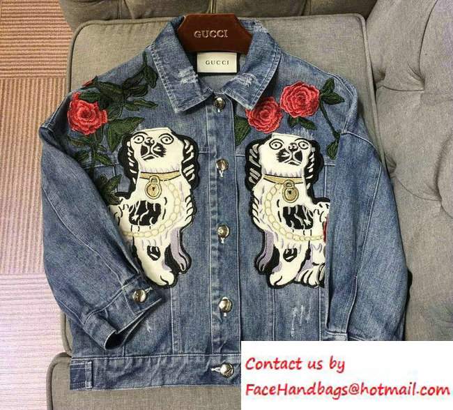 Gucci Embroidered Dog and Flowers Denim Jacket 2016