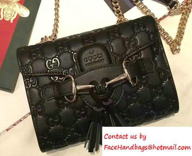 Gucci Emily Guccissima Leather Chain Shoulder Mini Bag 369622 Black