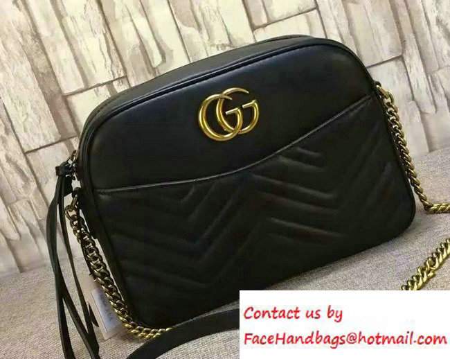 Gucci GG Marmont Matelasse Chevron Shoulder Medium Bag 443499 Black 2016