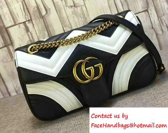 Gucci GG Marmont Matelasse Chevron Small Chain Shoulder Bag 443497 Black/White 2016