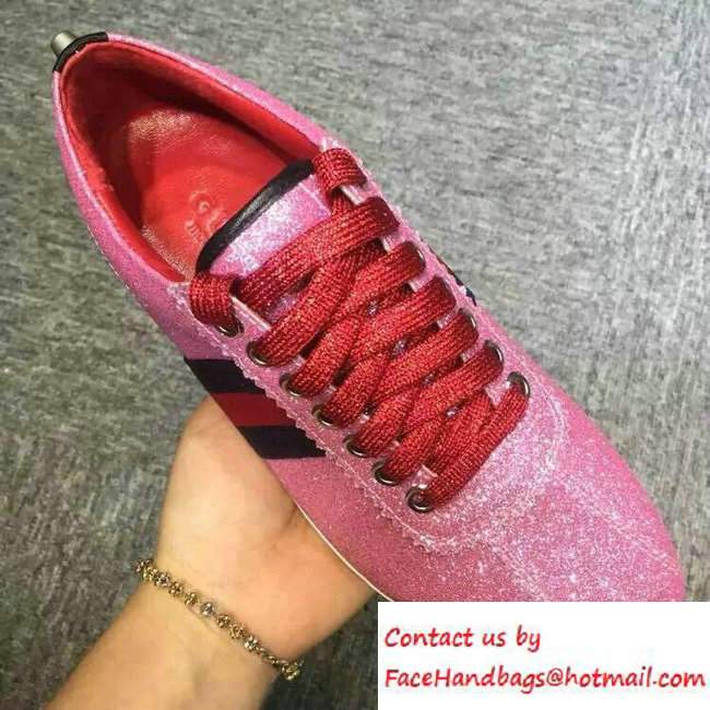 Gucci Glitter Web Low-Top Sneaker 420093 Pink 2016 - Click Image to Close