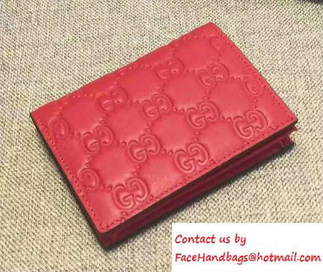 Gucci Signature Leather Card Case Wallet 410120 Red 2016