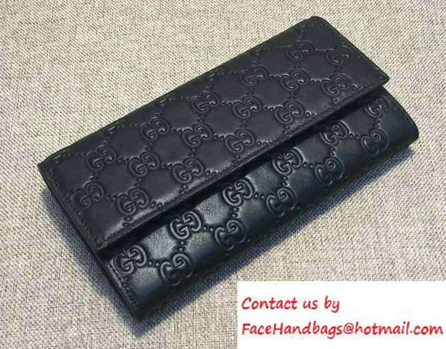Gucci Signature Leather Contiental Flap Wallet 410100 Black 2016