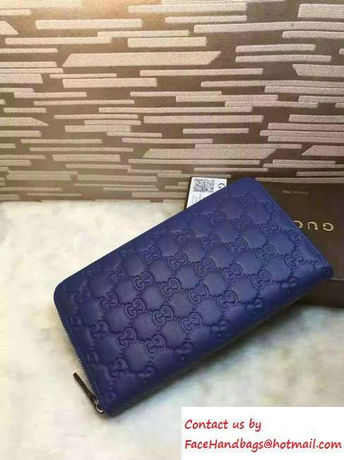 Gucci Signature Leather Contiental Wallet 233194 Blue 2016 - Click Image to Close