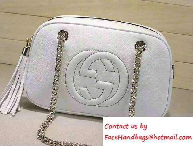 Gucci Soho Leather Shoulder Small Bag With Double Chain Straps 308983 White
