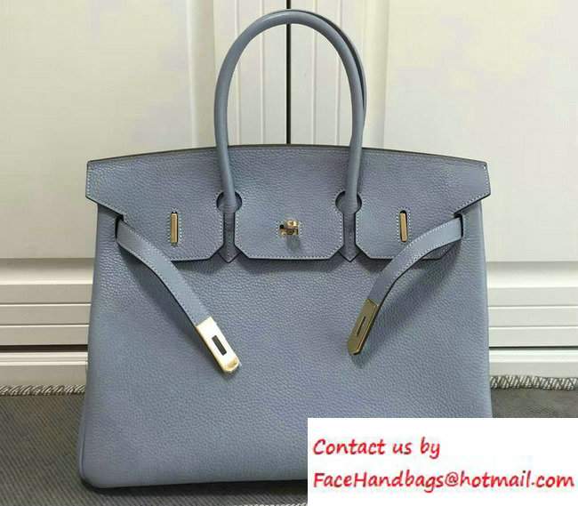 Hermes Clemence Leather Birkin 35cm Bag Baby Blue 2016