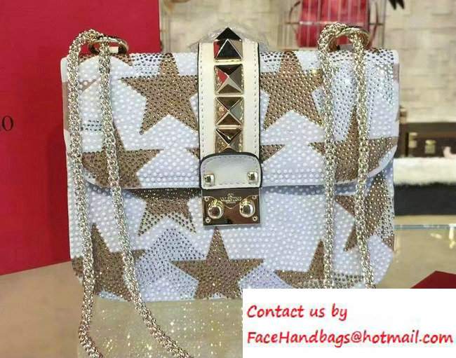 Valentino Camustar Embroidery Crystals Chain Cross Body Shoulder Small Bag Ivory 2016
