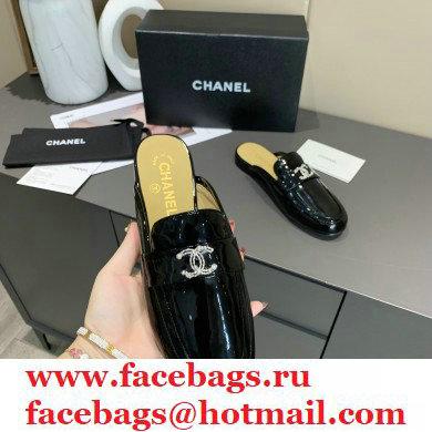 Chanel Crystal CC Logo Mules Patent Black 2020