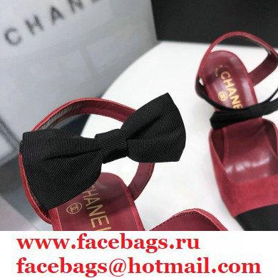 Chanel Heel 8cm Pumps with Bow Strap G36360 Suede Burgundy 2020 - Click Image to Close