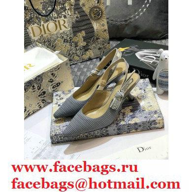 Dior Heel 6.5cm J'Adior Metallic Thread Embroidered Slingback Pumps Gray 2020