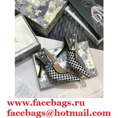 Dior Heel 9.5cm J'Adior Dots Embroidered Slingback Pumps Black 2020 - Click Image to Close