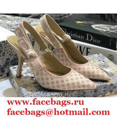 Dior Heel 9.5cm J'Adior Dots Embroidered Slingback Pumps Pink 2020